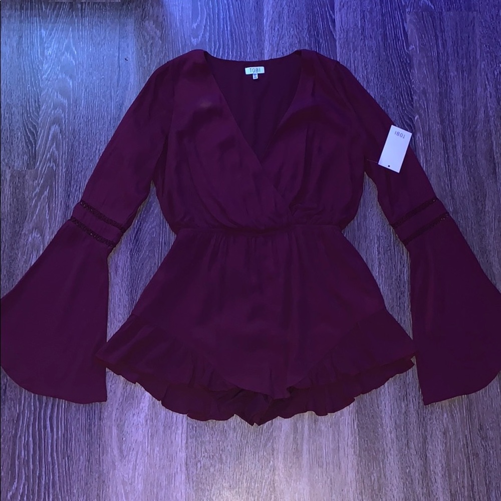 Burgundy long sleeve romper